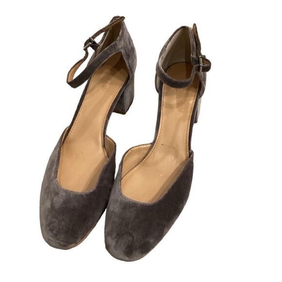 J. Crew Mary Jane Velvet Gray Ankle Strap Square Pump sz 12 - Picture 5 of 9